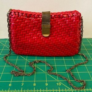 Vintage Marshall Fields Red Woven Clutch with Gold Closure. Made in Hong Kong